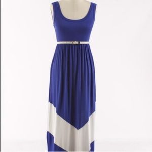 Blue Maxi Dress with White Design